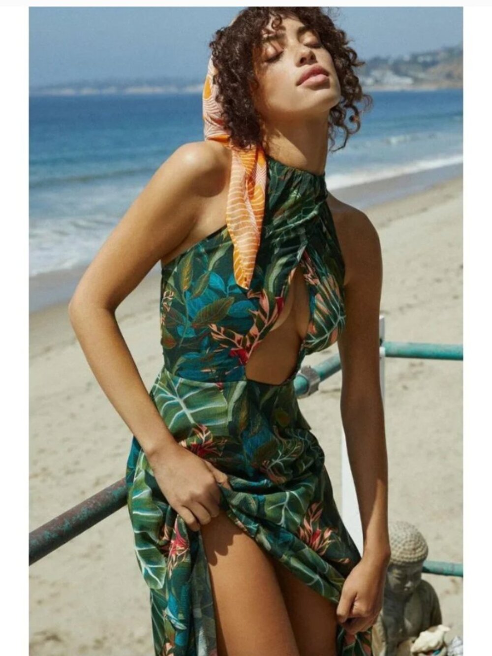 FARM Rio Anthropologie Foliage Jungle Green Cut Out Halter Cover-Up Midi Dress M - Picture 3 of 14